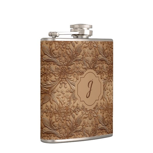 Tan Faux Tooled Leather Vinyl  フラスク (右)
