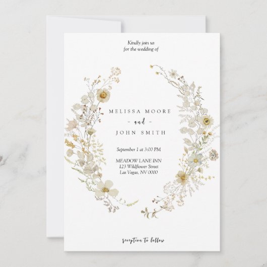 Tan Flora Boho Wildflower Wedding 招待状 (正面)