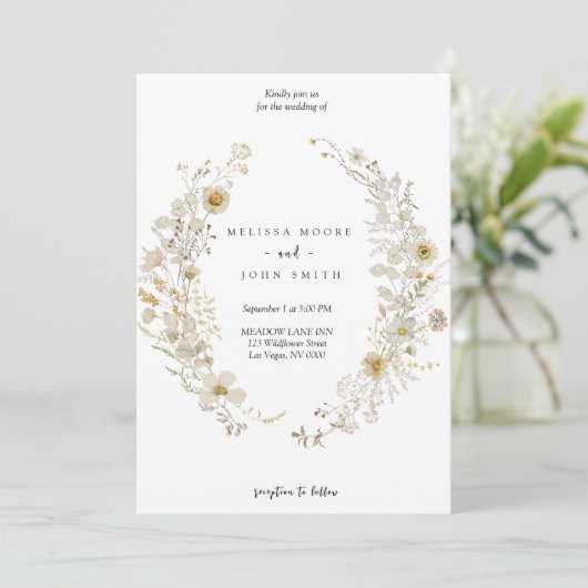 Tan Flora Boho Wildflower Wedding 招待状 (スタンド正面)