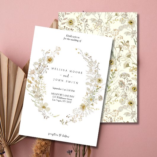 Tan Flora Boho Wildflower Wedding 招待状