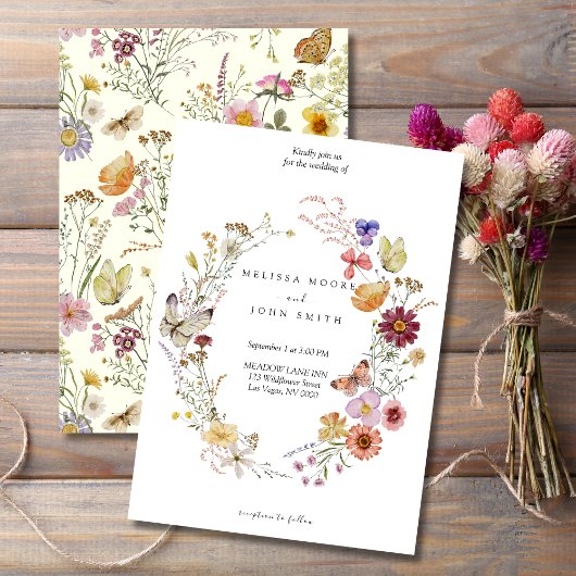 Tan Flora Boho Wildflower Wedding 招待状