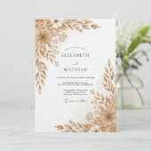 Tan Floral Brushstroke Romance Wedding 招待状 (スタンド正面)