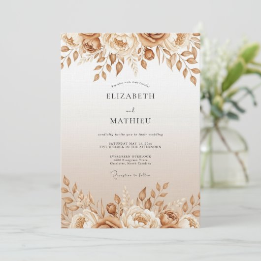 Tan Floral Enchantment Wedding 招待状 (スタンド正面)