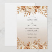 Tan Floral Enchantment Wedding 招待状 (正面/裏面)