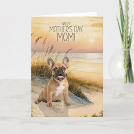 Tan French Bulldog Sunset Beach Mother's Day シーズンカード