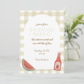 Tan Gingham Baby-Q Baby Shower Invitation 招待状 (スタンド正面)