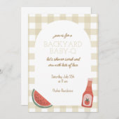 Tan Gingham Baby-Q Baby Shower Invitation 招待状 (正面/裏面)