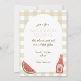 Tan Gingham Baby-Q Baby Shower Invitation 招待状