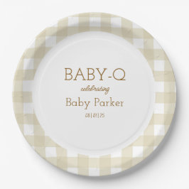 Tan Gingham Baby-Q Circular Plate 2 ペーパープレート