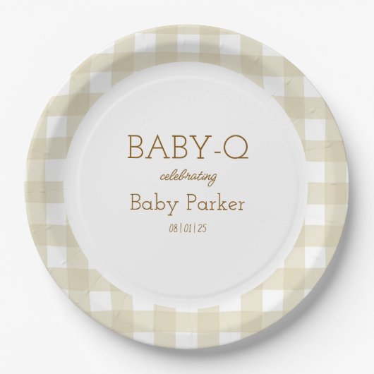 Tan Gingham Baby-Q Circular Plate 2 ペーパープレート (正面)
