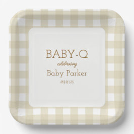 Tan Gingham Baby-Q Square Plate 2 ペーパープレート