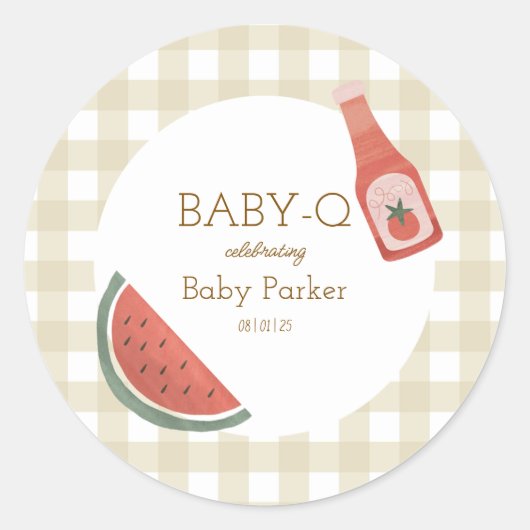 Tan Gingham Baby-Q Sticker ラウンドシール (正面)