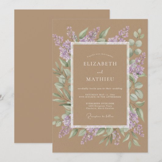 Tan Graceful Rustic Wedding 招待状 (正面/裏面)