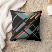 Tan Gray-Green Rust on Black Diagonal Abstract クッション (ブランケット)