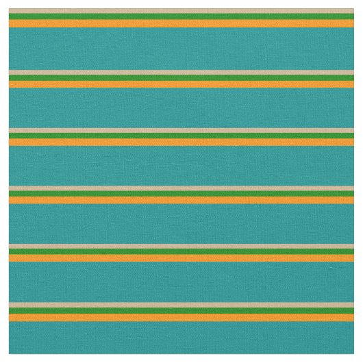 Tan、Green、Dark Orange、Dark Cyan Lines ファブリック (クローズアップ)