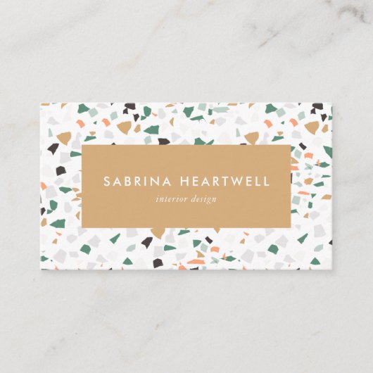 Tan Green Gray Terrazzo Pattern Interior Design 名刺 (正面)