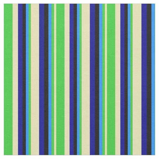Tan、Lime Green、Blue、Black、Dark Blue Lines ファブリック (クローズアップ)