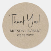 Tan linenシンプルScript Welcomeステッ感謝していク ラウンドシール (正面)