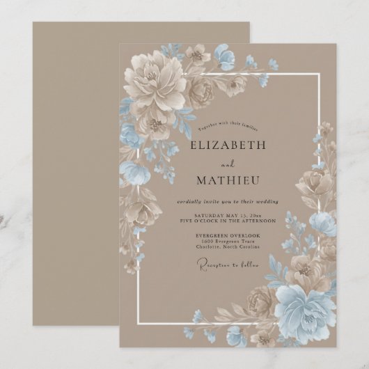 Tan Lush Rustic Wedding 招待状 (正面/裏面)