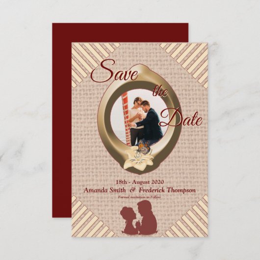 Tan - Marsala Wine Textured日付を保存 セーブザデート (正面/裏面)