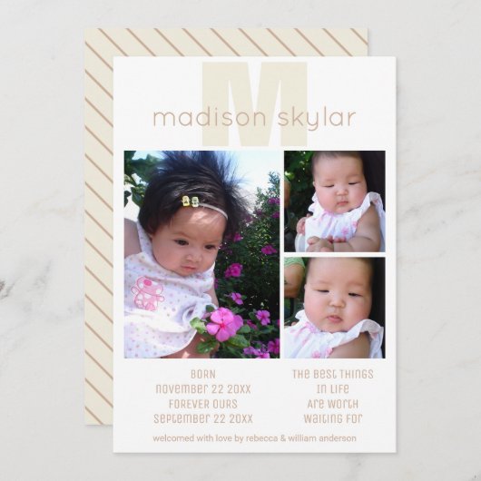 Tan Monogramのシンプル採用3写真コラージュ 案内状 (正面/裏面)