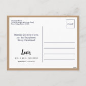 Tan Newlywed 1stクリスマスフォトスノーフレーク シーズンポストカード (裏面)