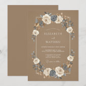 Tan Polished Botanical Wedding 招待状 (正面/裏面)