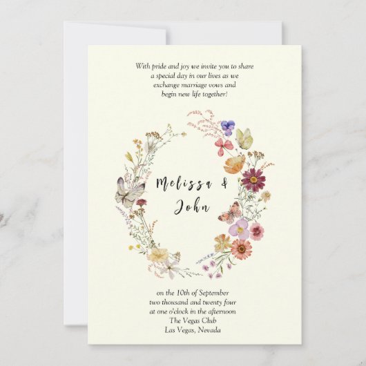 Tan Rustic Boho Wildflower Wedding 招待状 (正面)
