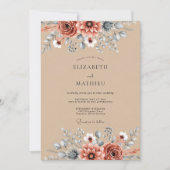 Tan Rustic Botanical Autumn Wedding 招待状 (正面)