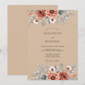 Tan Rustic Botanical Autumn Wedding 招待状 (正面/裏面)