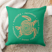 Tan & Sea Green Turtle Accent Pillow クッション (ブランケット)