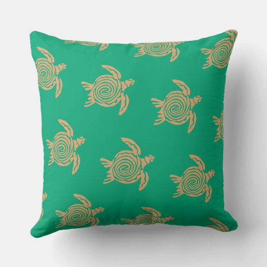 Tan & Sea Green Turtle Accent Pillow クッション (裏面)