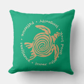 Tan & Sea Green Turtle Accent Pillow クッション (正面)