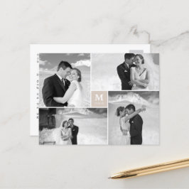 Tan Square Monogram 4 Photo'結婚 S Thank You ポストカード