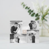 Tan Square Monogram 4 Photo'結婚 S Thank You ポストカード (スタンド正面)