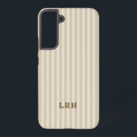 Tan Stripe Vintage Design Tiny Initials Monogram Samsung Galaxy S22 ケース<br><div class="desc">This cream and tan striped phone case is all about effortless neutral style. The soft contrast gives it a warm, minimal look that feels elevated without trying too hard. Finished with a classic monogram, this design leans timeless instead of trendy and works with literally everything. Made for those who love...</div>