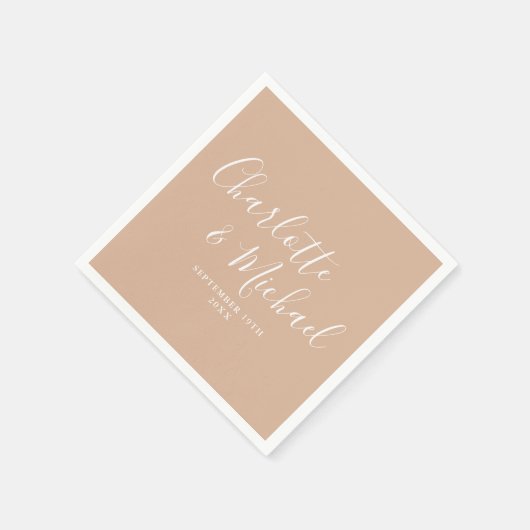 Tan Taupeシグナエレガントニチャー結婚スクリプト スタンダードカクテルナプキン (角)