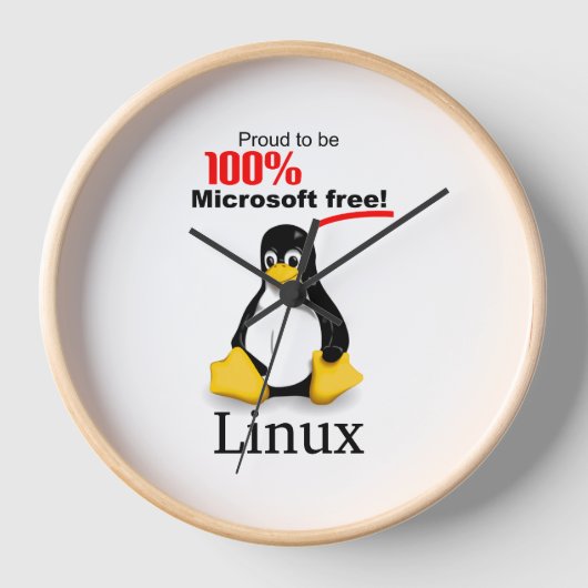Tan Trim付きLinuxウォールクロック – Microsoft Free 壁時計 (正面)