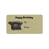 Tan Writer上のブラックマニュアルタイプライター誕生日 ラベル (正面)