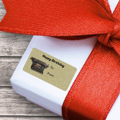 Tan Writer上のブラックマニュアルタイプライター誕生日 ラベル