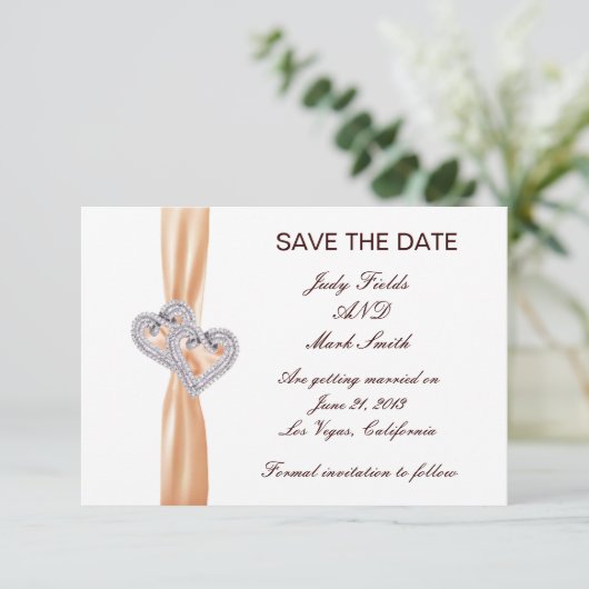 Tangerineカスタムハート日付カードの保存 招待状 (スタンド正面)