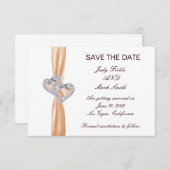 Tangerineカスタムハート日付カードの保存 招待状 (正面/裏面)