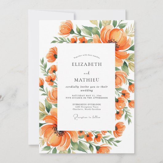 Tangerine Artistic Meadow Wedding 招待状 (正面)