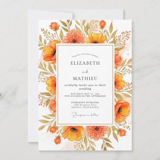 Tangerine Captivating Autumnal Wedding 招待状 (正面)
