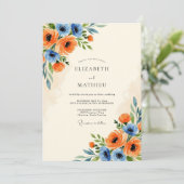 Tangerine Cornflower Blue Scenic Spring Wedding 招待状 (スタンド正面)