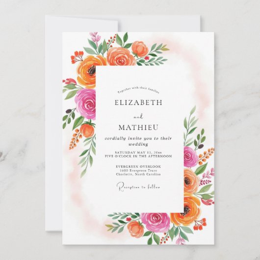 Tangerine Effervescent Summer Wedding 招待状 (正面)