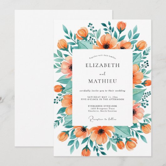 Tangerine Graceful Spring Wedding 招待状 (正面/裏面)