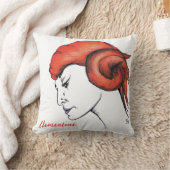 Tangerine Orange Haired Woman Portrait Pop Art クッション (ブランケット)