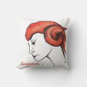 Tangerine Orange Haired Woman Portrait Pop Art クッション (正面)