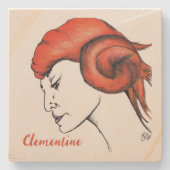 Tangerine Orange Haired Woman Portrait Pop Art ストーンコースター (正面)